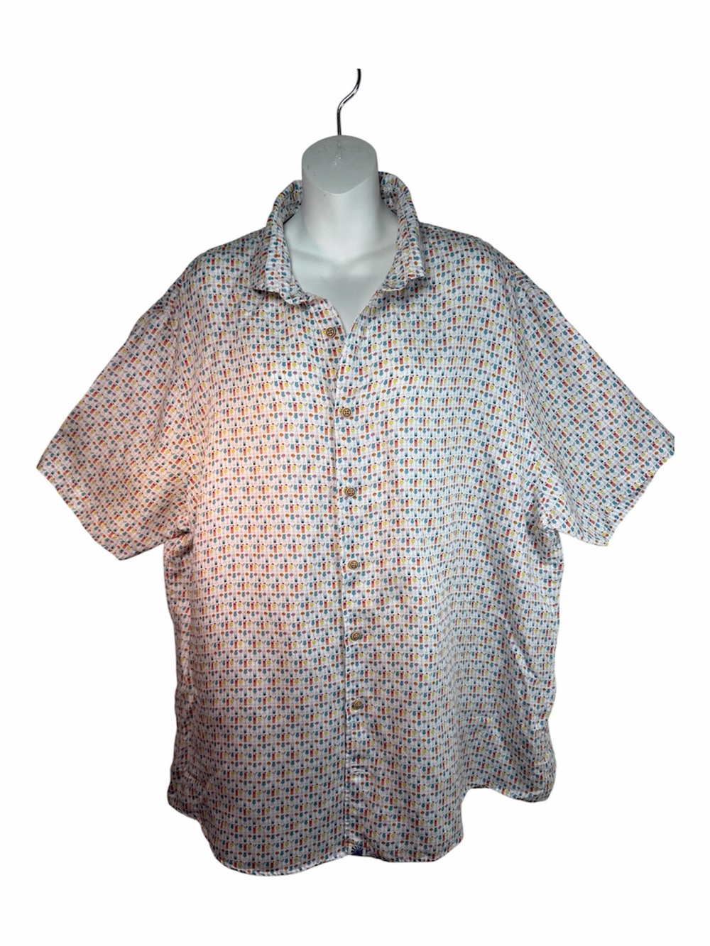johnnie-O 5 O'Clock Somewhere Men Linen Blend Cocktail Print White XXL Button Up